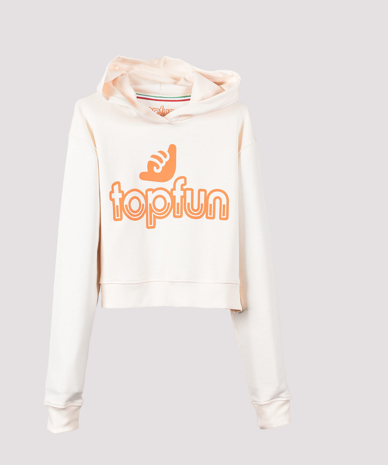 felpa ragazza con cappuccio Top Fun crop bianca